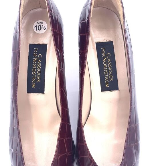Classiques Nordstrom Italy Brown Croc Embossed Leather Pumps Size 10.5 Heels - Picture 4 of 9